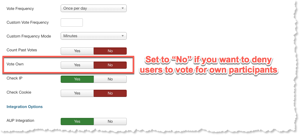 Option to deny users to vote for own participants