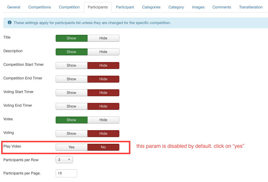 Enable Play Video param in Options