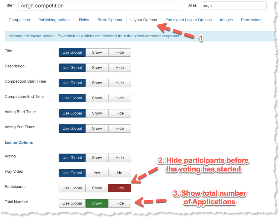 Hide participants and display total number of Applications