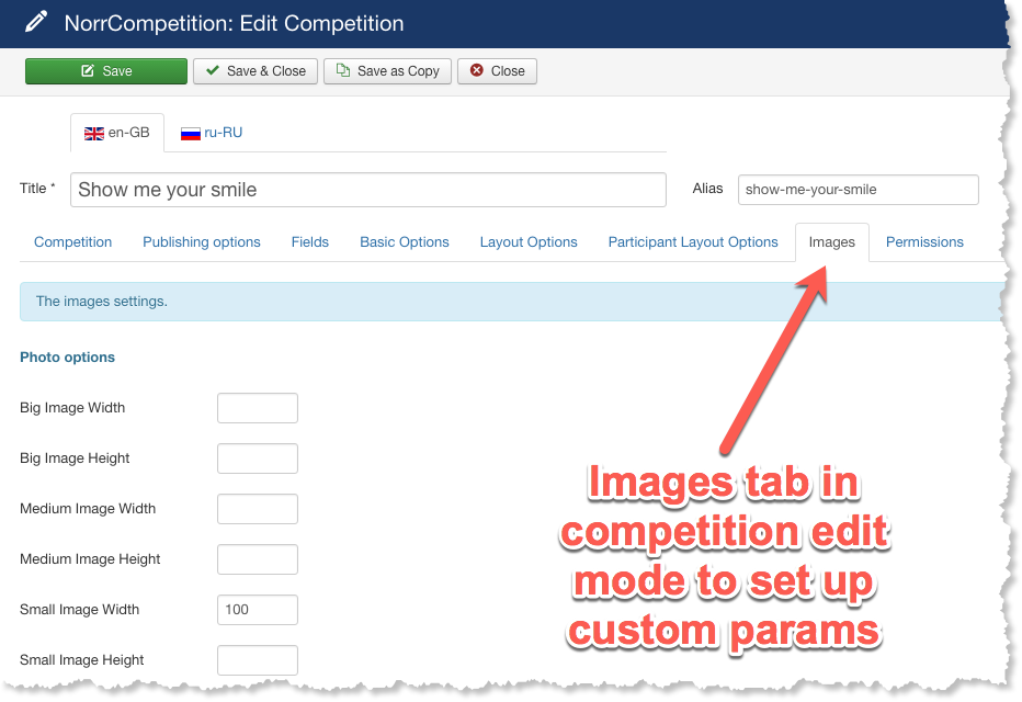 Set image settings for each competition separately
