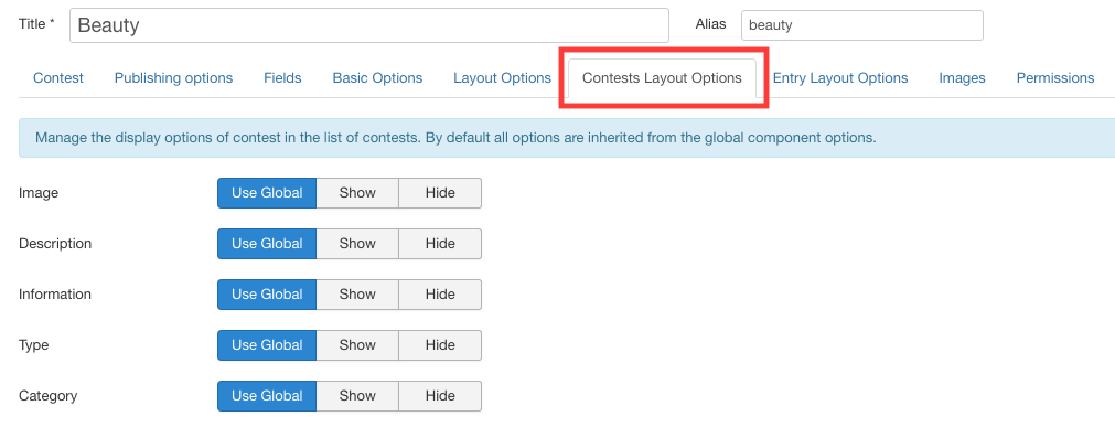 NorrCompetition - Contests Layout Options