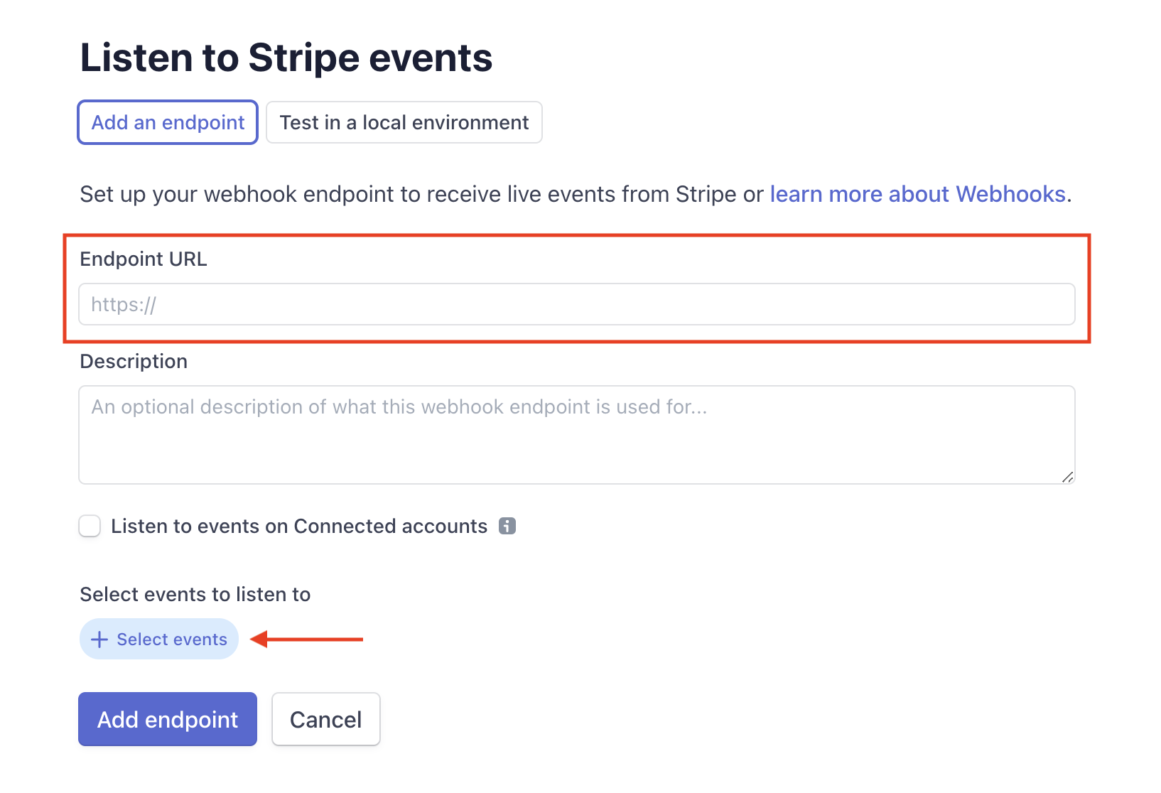 Add Endpoint URL and select events